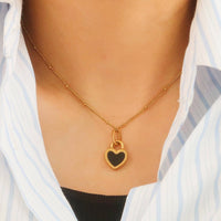 Kylie Non-Tarnish Double-Sided Black & White Heart Necklace