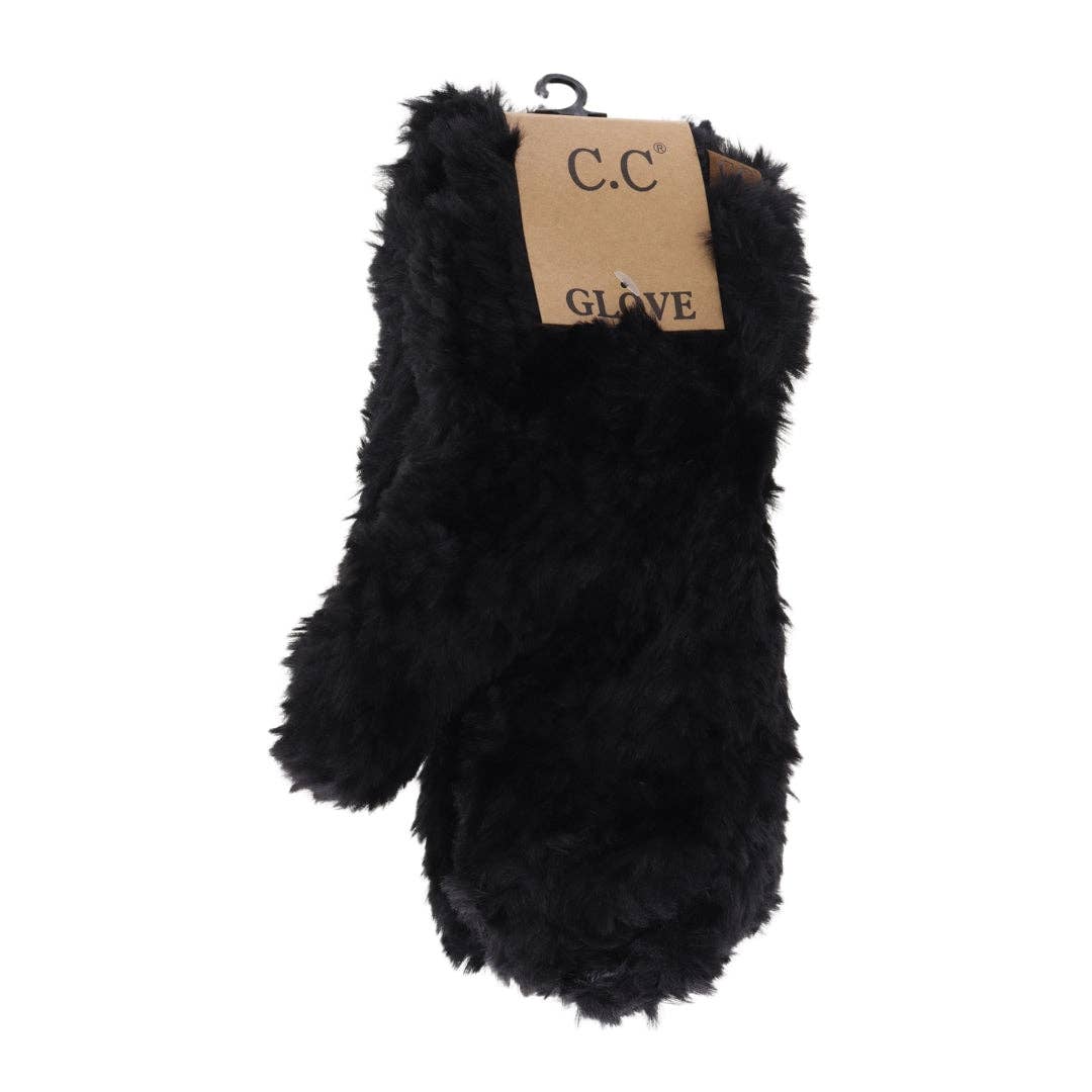 Faux Fur C.C Women's Mittens - Black