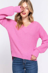 Women's Long Sleeve V-Neck Sweater | Double V-Neck Style