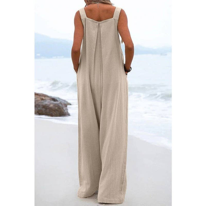 Women's Khaki Wide Leg Jumpsuit - Back View