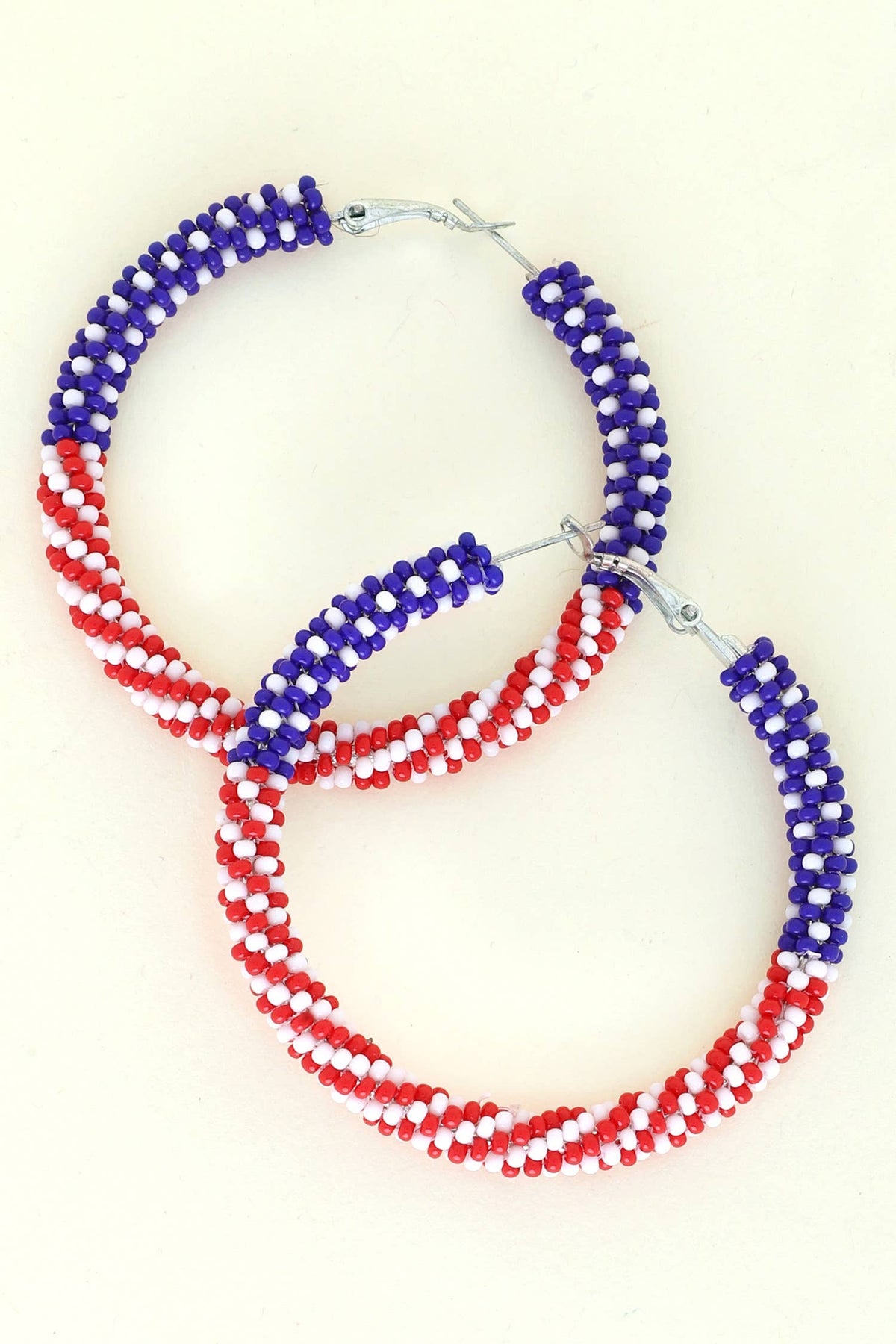 USA Flag Patriotic Pattern Beaded Hoop Earrings