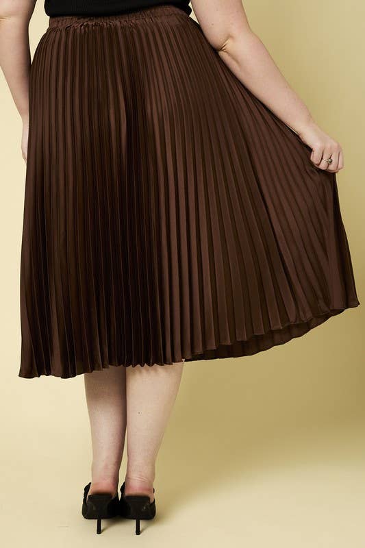 Chic Pleated Satin Skirt for Plus Sizes | Sunburst Design