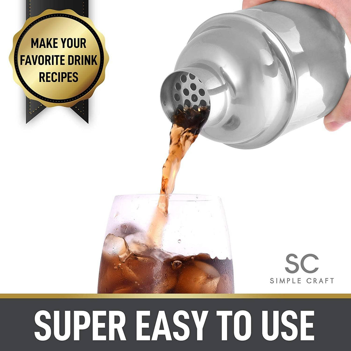 Stainless Steel 24 oz Cocktail Shaker with Strainer