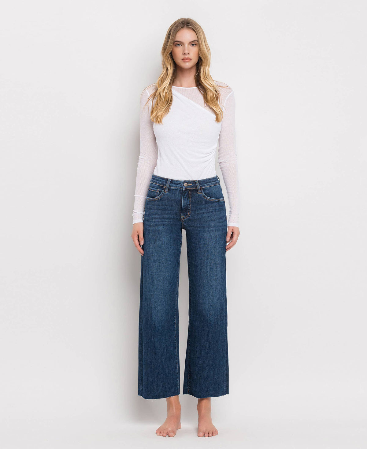 TUMMY CONTROL MID RISE WIDE LEG JEANS