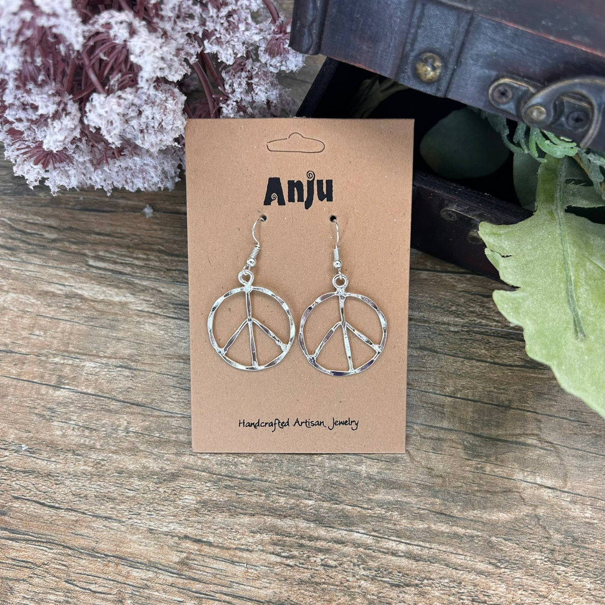 Silver Plated Earrings - Peace Sign