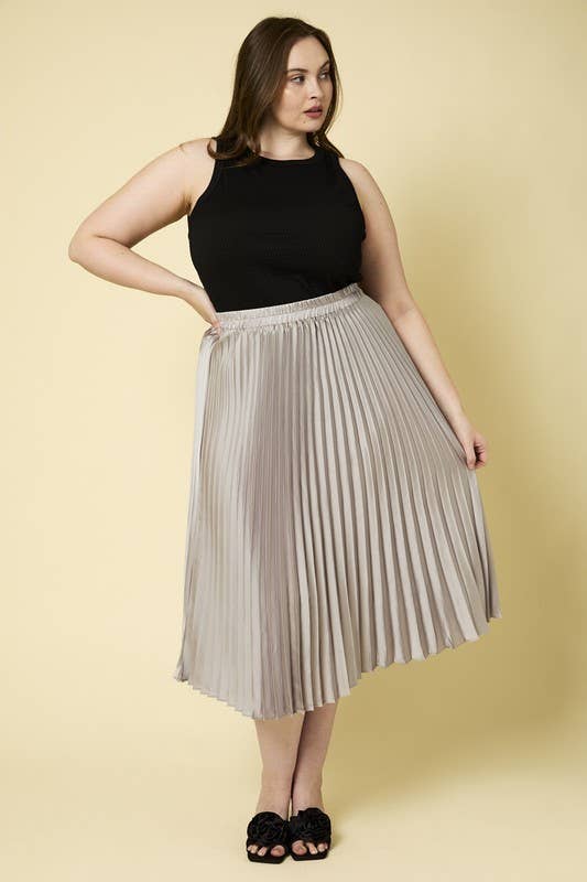 Chic Pleated Satin Skirt for Plus Sizes | Sunburst Design