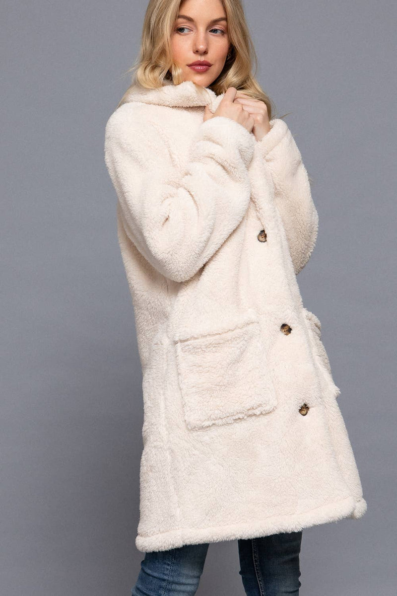 Long Sleeve Notched Collar Patch Pocket Sherpa Coat