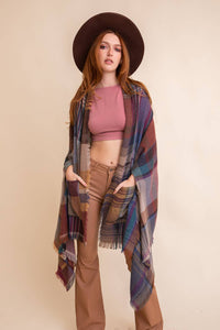 Multicolor Plaid Pocket Ruana Shawl