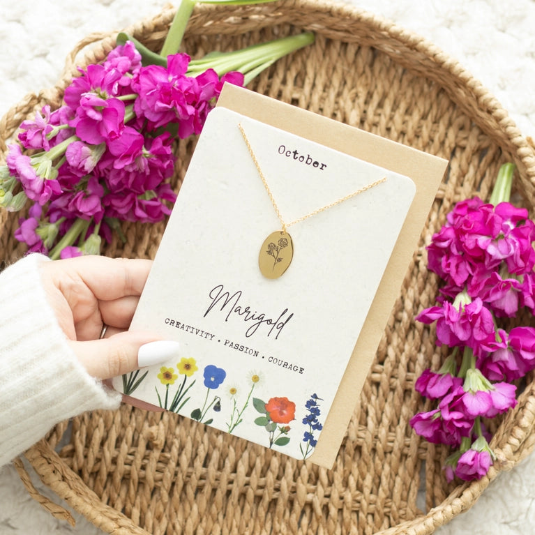 Birth Flower Necklace with Greeting Card