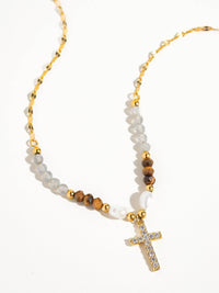 Lumiere 18K Gold Cross Necklace with Beads and Pearls