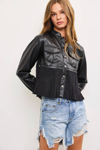 Black Pleated Leather Jacket