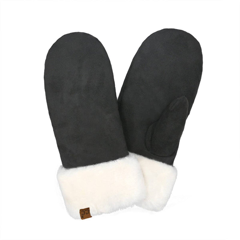 Suede C.C Mitten with Faux Fur Cuff - Black/Ivory