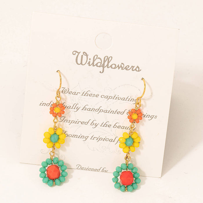 Tiered Beaded Flower Drop Earrings