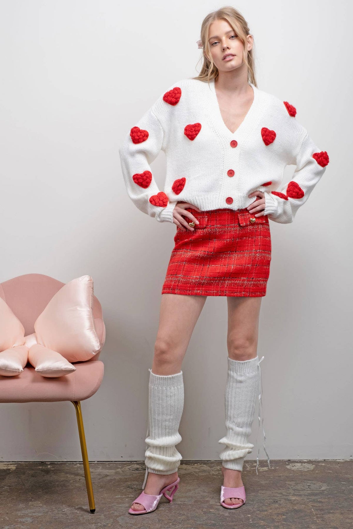 PUFF HEART BUTTON DOWN KNIT CARDIGAN