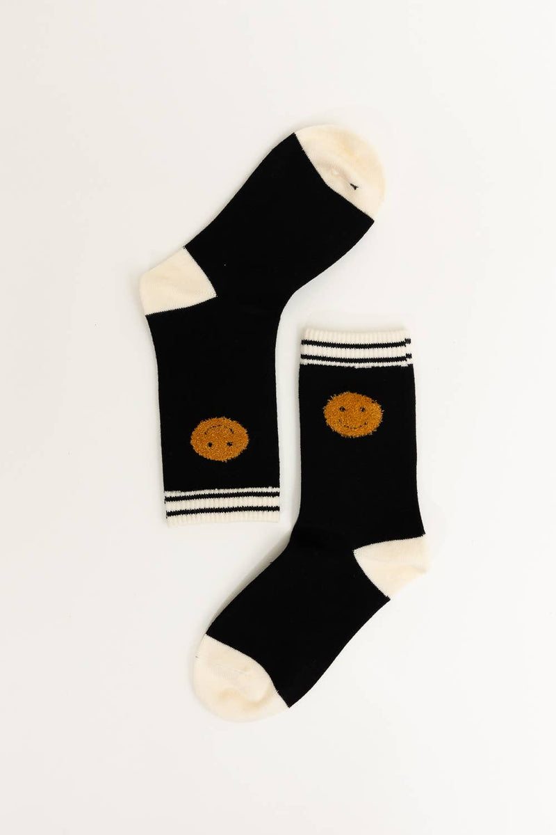 Smiley Face Embroidered Crew Socks