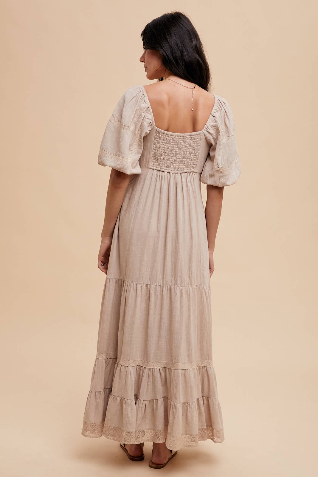 Linen Color Lace Inset Maxi Dress