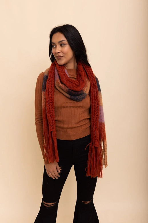 Cozy Knit Dual Textured Scarf with Tassels