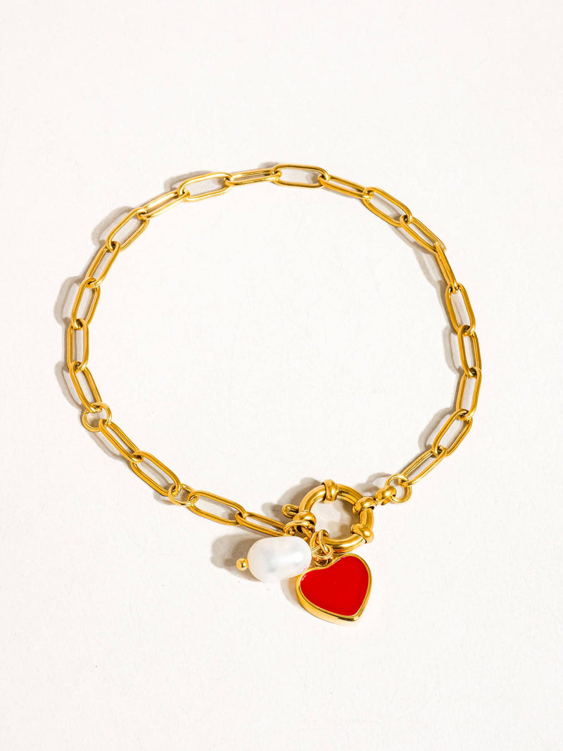 Eulalie 18K Gold Non-Tarnish Heart Pearl Chain Bracelet