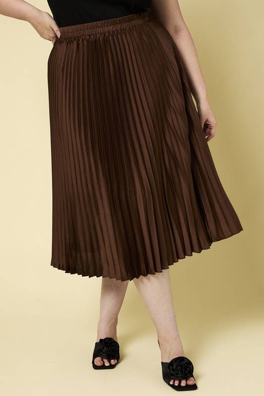 Chic Pleated Satin Skirt for Plus Sizes | Sunburst Design