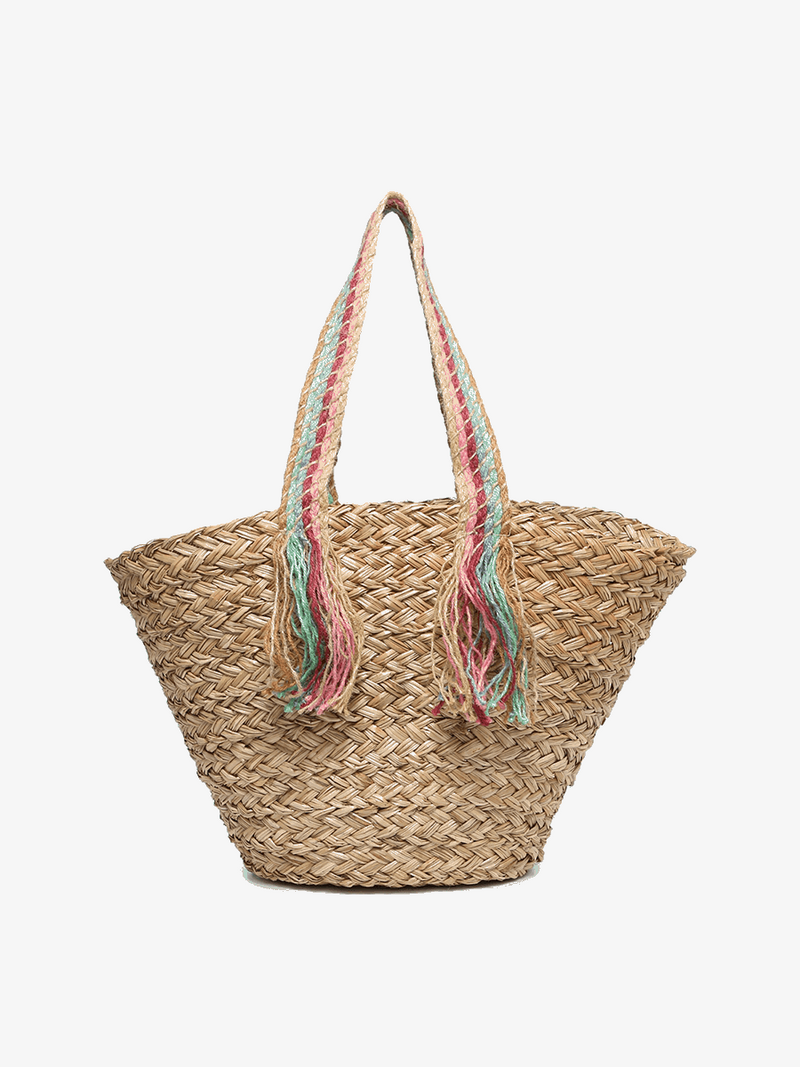 Kit Seagrass Tote w/ Rainbow Braided Handles