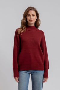 Mock Neck Ribbed Sweater with Extended Shoulders – Effortless Chic