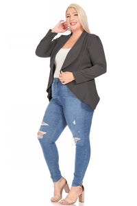 Women's Plus Size Long Sleeve Open Front Blazer- Charcoal Gray