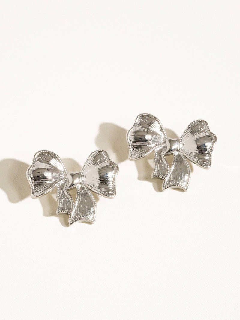 Glint Silver Glitter Bow Earring