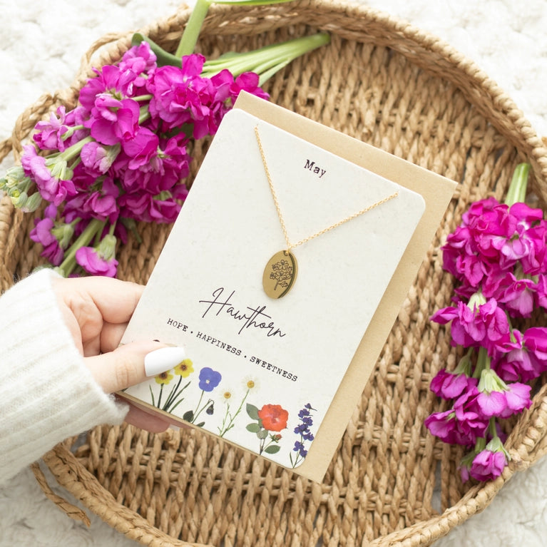 Birth Flower Necklace with Greeting Card