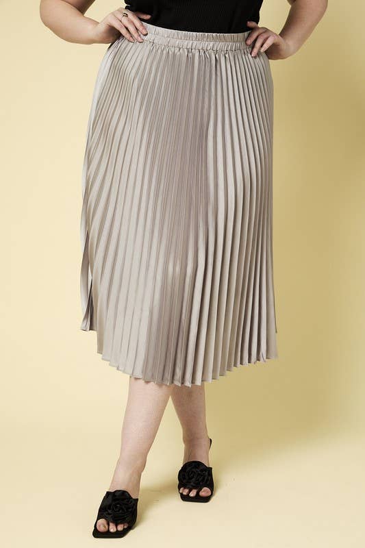 Chic Pleated Satin Skirt for Plus Sizes | Sunburst Design