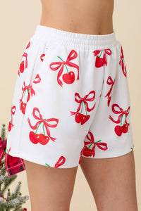 Cherry Bow Printed Lounge Set Shorts