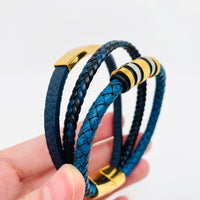 Hand-woven Leather Stainless Steel Men's Bangle Bracelet