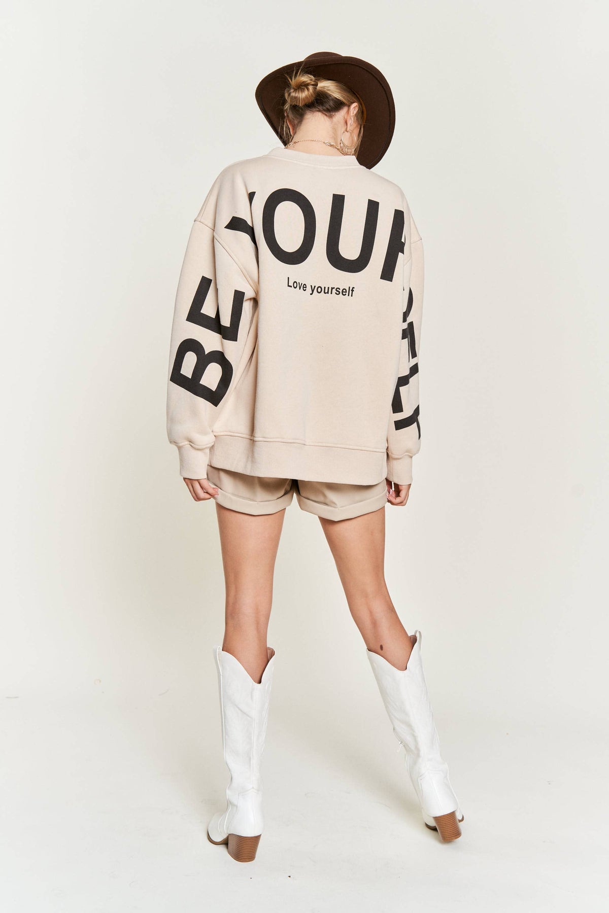 Be Yourself Love Yourself Printed Oversized Sweatshirt