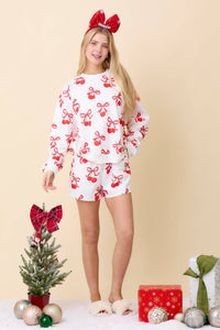 Cherry Bow Printed Lounge Set Shorts