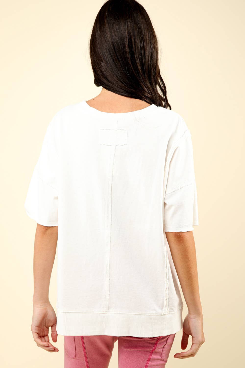 White Round Neck Oversized Washed Casual Knit Top