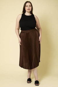 Chic Pleated Satin Skirt for Plus Sizes | Sunburst Design