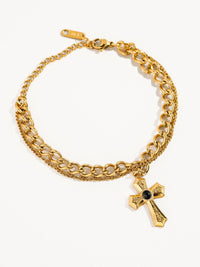 Ares 18K Gold Layered Cross chain Bracelet