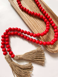 Eco-friendly Red Wood Bead Garland with Tassels