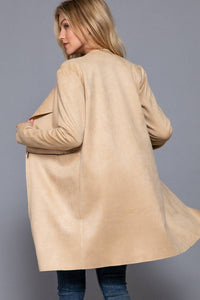 Long Sleeve Front Two Zipper Detail Faux Suede Long Jacket