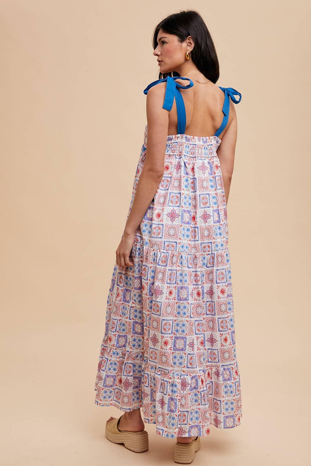 Patch Tilework Print Sleeveless Cotton Maxi Dress