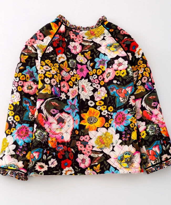 Flower Print Multicolor Quilted Jacket