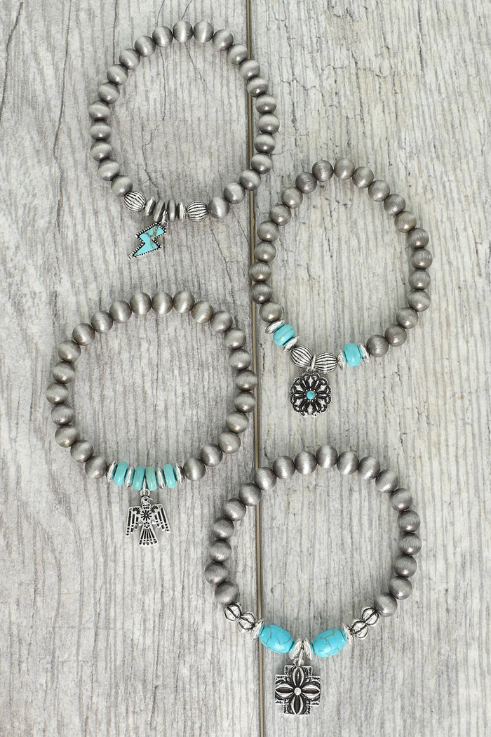 4-Piece Western Navajo Beaded Charm Bracelet Set