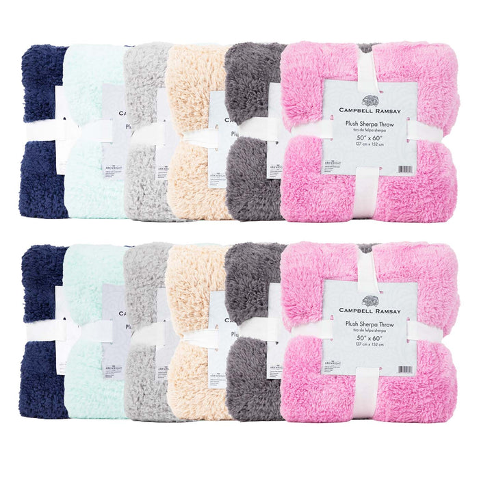 Plush Sherpa Throw Blankets, Assorted Colors, Soft, 50x60