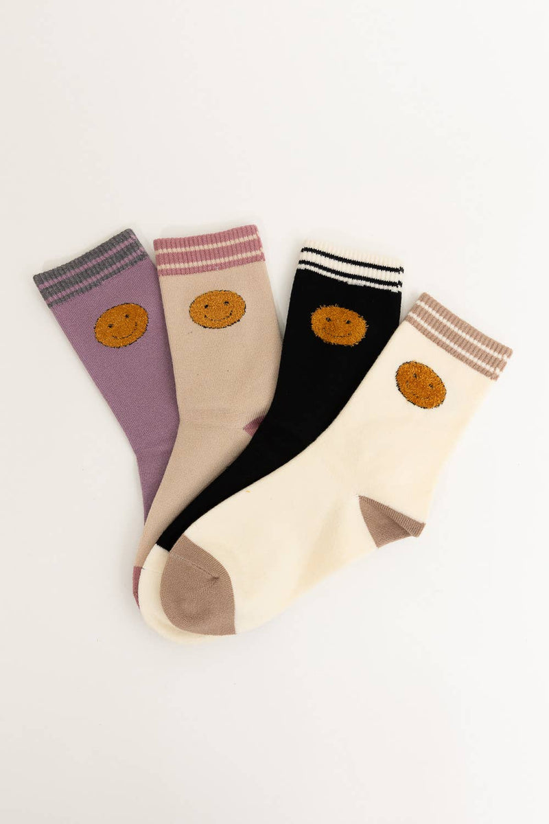 Smiley Face Embroidered Crew Socks