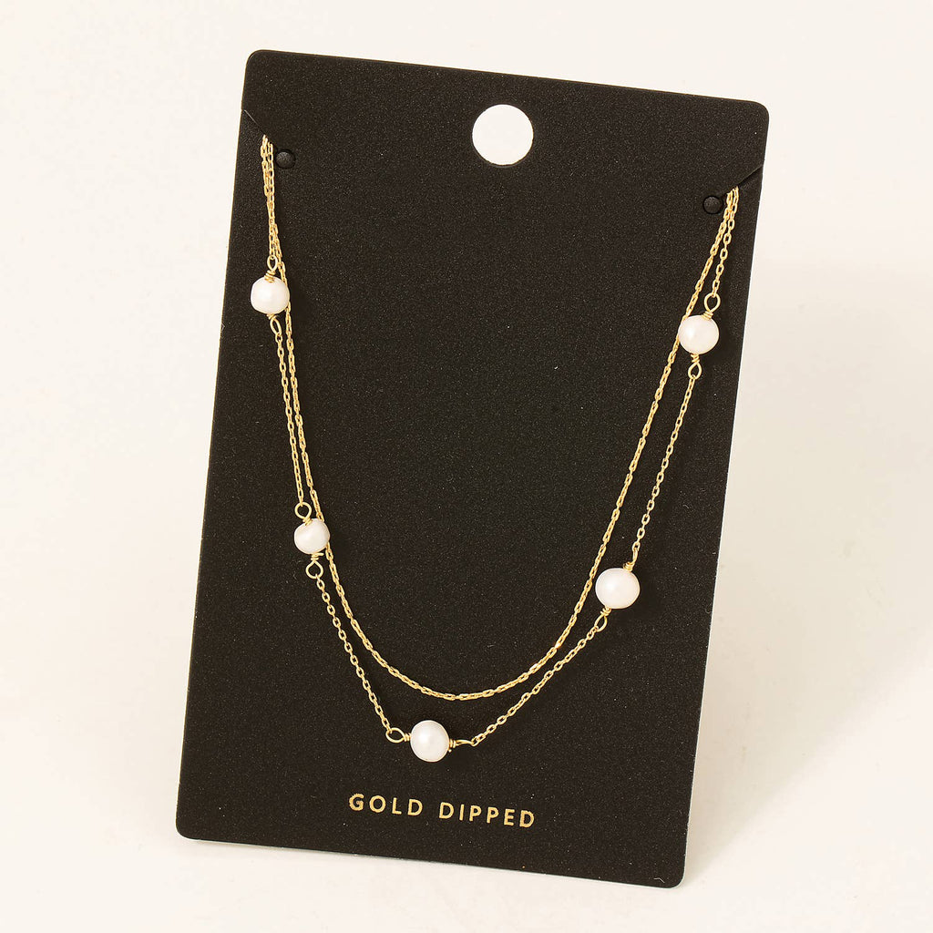 Gold Dipped Pearl Station Beads Necklace