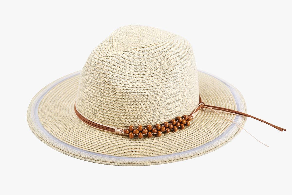 HAT2315 Flynn Striped Brim Sun Hat w/ Beaded Trim