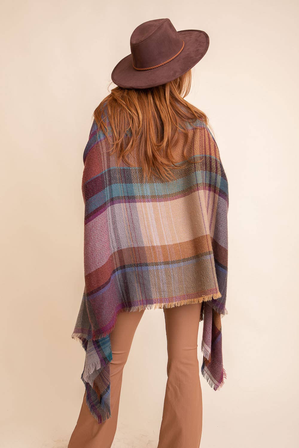 Multicolor Plaid Pocket Ruana Shawl