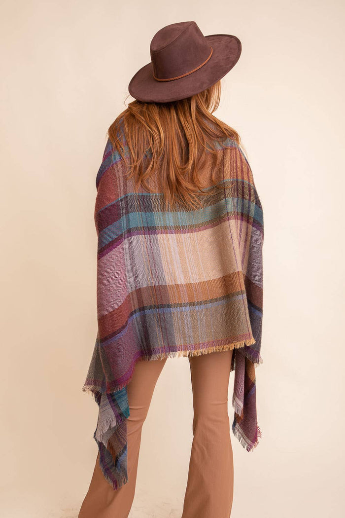 Multicolor Plaid Pocket Ruana Shawl