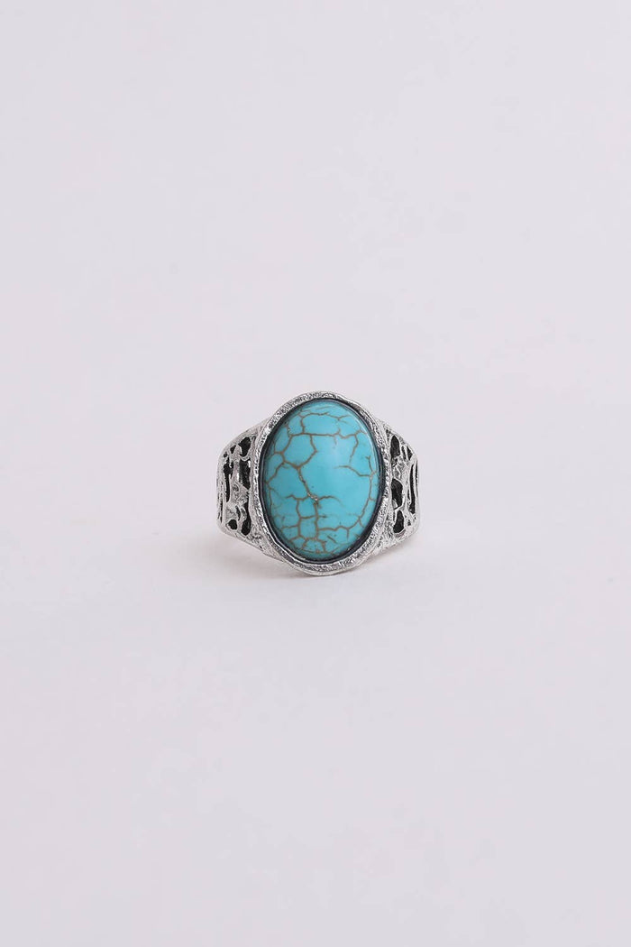 front view of turquoise and silver oval ring