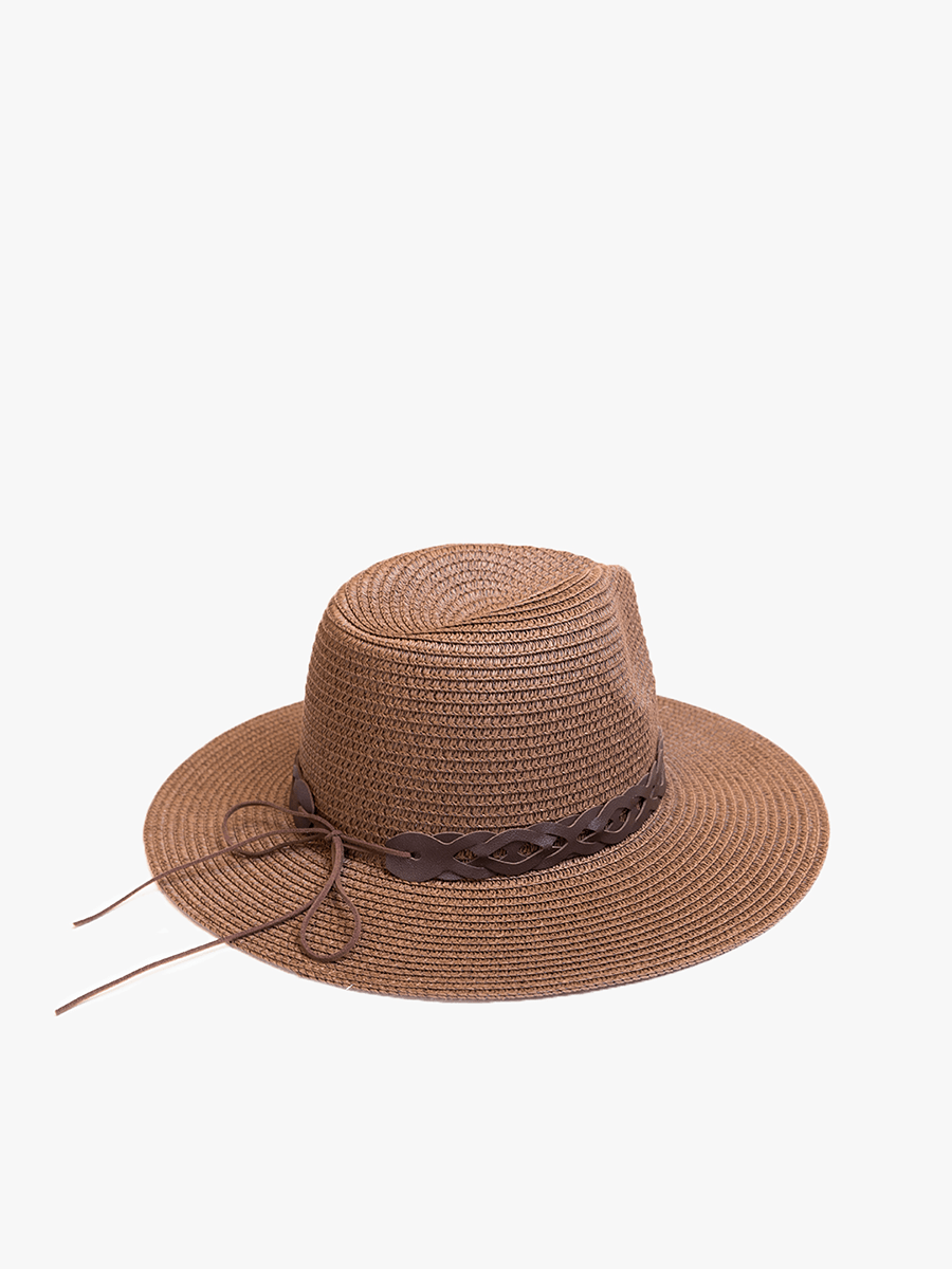 HAT2497 Mary Straw Fedora w/ Leather Chain Band