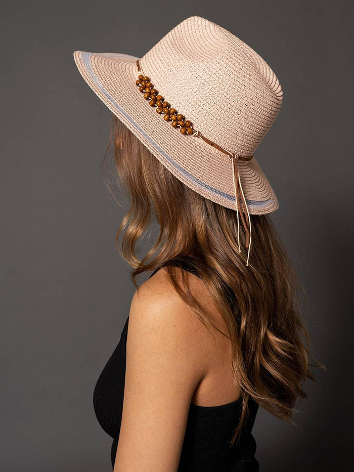 HAT2315 Flynn Striped Brim Sun Hat w/ Beaded Trim